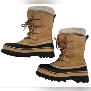 Sorel Caribou Waterproof Winter Boots Women’s 5 Tan Black Shearling Lined